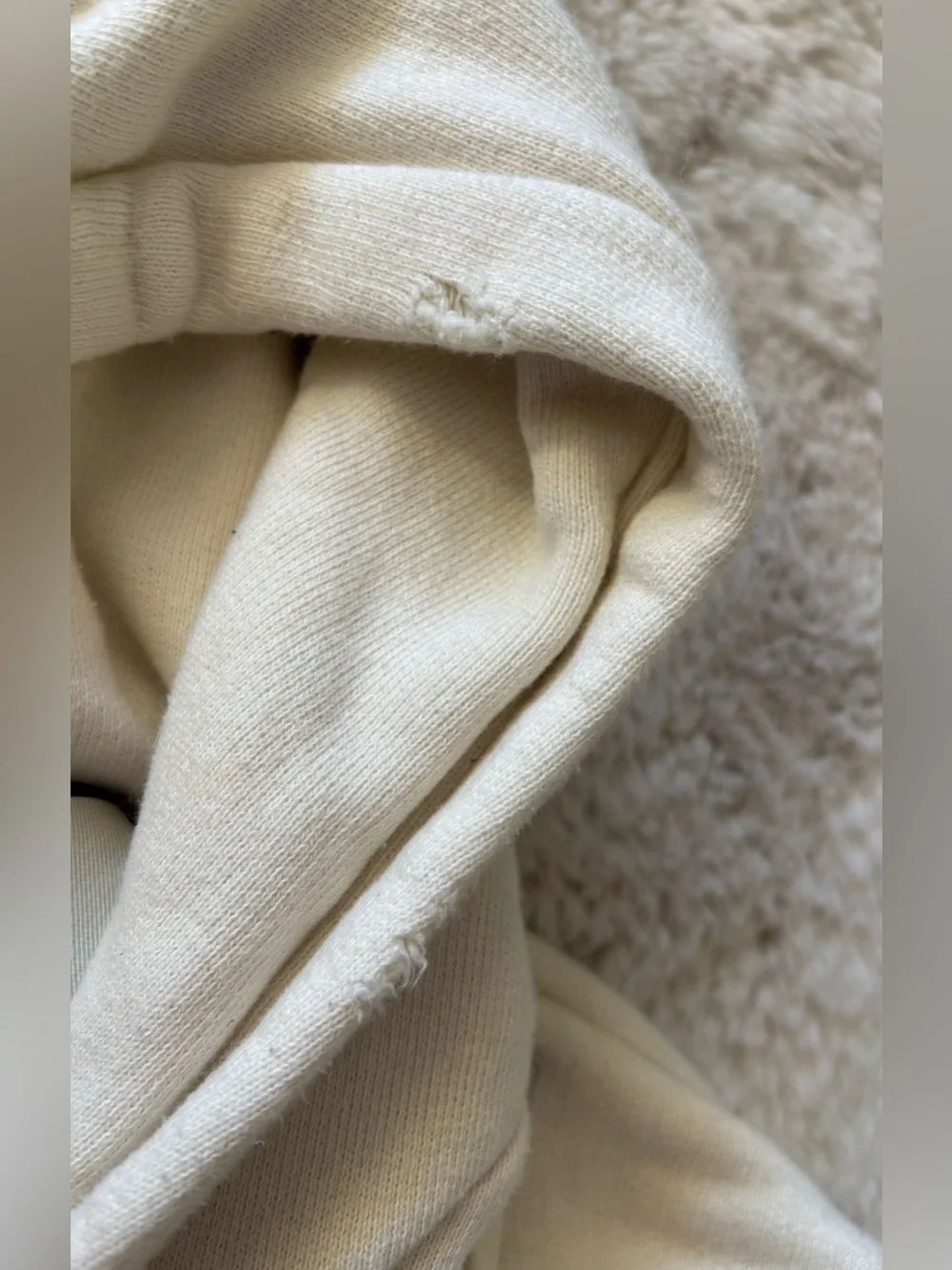 Vintage Gucci Hoodie Distressed Cream Logo Printed Loopback Cotton Size: Small